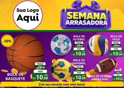 Modelo de Encarte para Encarte A4 Horizontal com o tema Semana Arrasadora para Artigos Esportivos