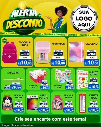 Modelo de Rede Social para Feed Instagram com o tema Alerta de Desconto para Papelaria