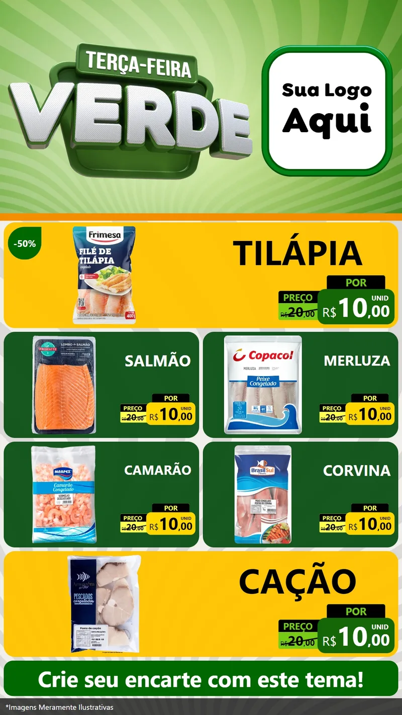 Modelo de TV para TV Vertical com o tema Terça - Feira Verde para Peixaria