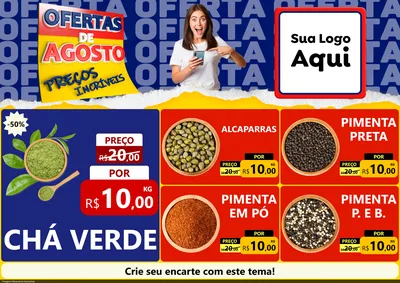 Modelo de Encarte para Encarte A4 Horizontal com o tema Ofertas de Agosto - Preços Incríveis para Produtos Naturais