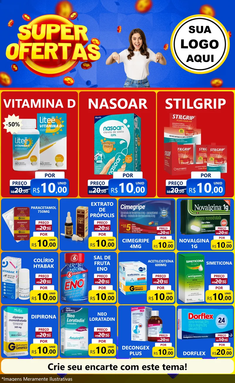Modelo de Encarte para Encarte Grande com o tema Super Ofertas para Farmácia