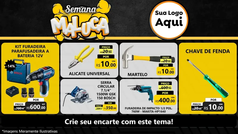Modelo de TV para TV Horizontal com o tema Semana Maluca para Maquinas e Ferramentas