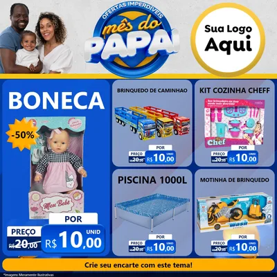Modelo de Rede Social para Feed Facebook com o tema Ofertas Imperdíveis Mês Do Papai para Brinquedos