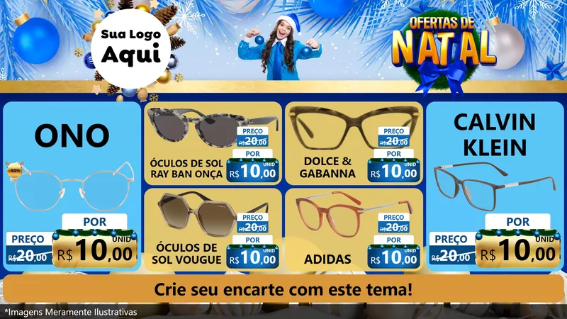 Modelo de TV para TV Horizontal com o tema Ofertas de Natal para Óticas