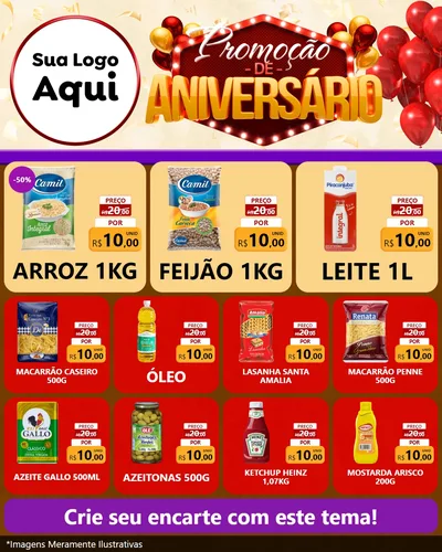 Modelo de Rede Social para Feed Instagram com o tema Promoção de Aniversário para Supermercado