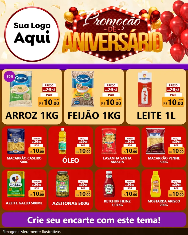 Modelo de Rede Social para Feed Instagram com o tema Promoção de Aniversário para Supermercado