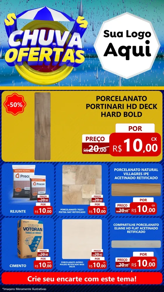Modelo de Rede Social para Stories com o tema Chuva de Ofertas para Pisos e revestimentos