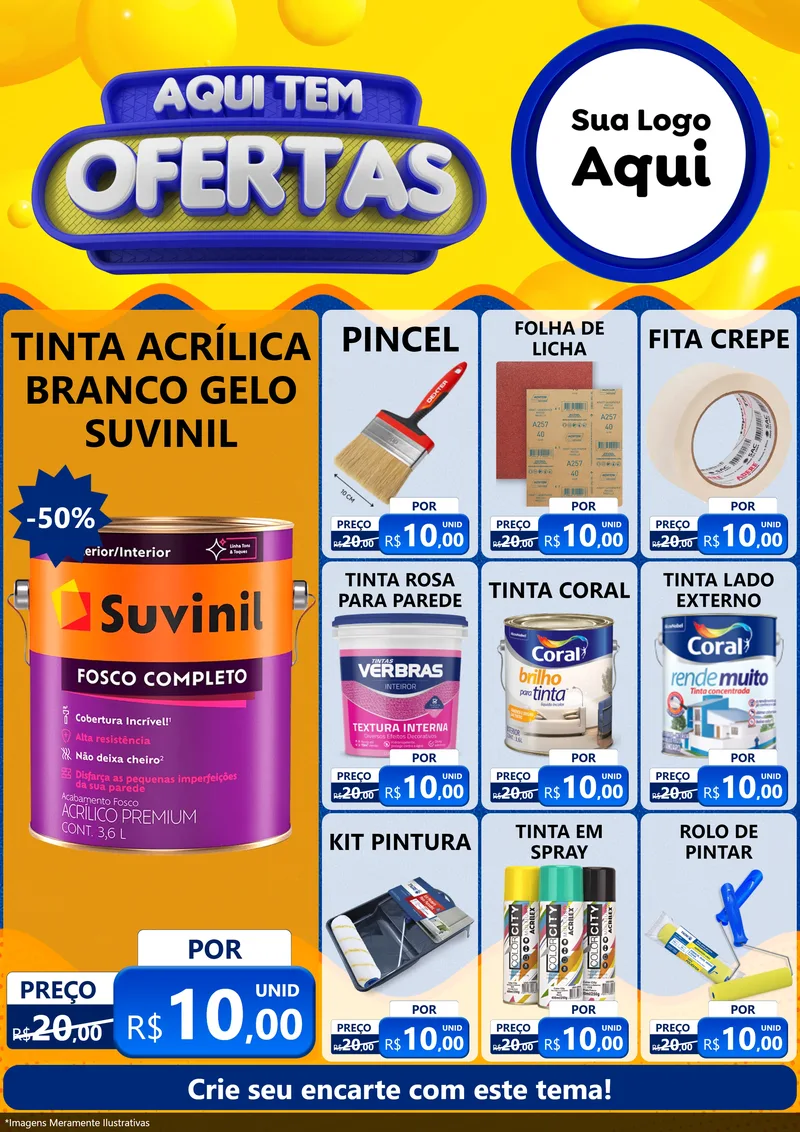 Modelo de Encarte para Encarte A4 Vertical com o tema Aqui Tem Ofertas para Tintas e Ferramentas