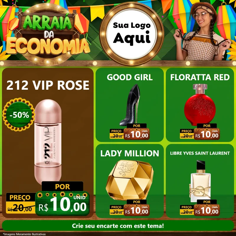Modelo de Rede Social para Feed Facebook com o tema Arraiá de Economia para Perfumes