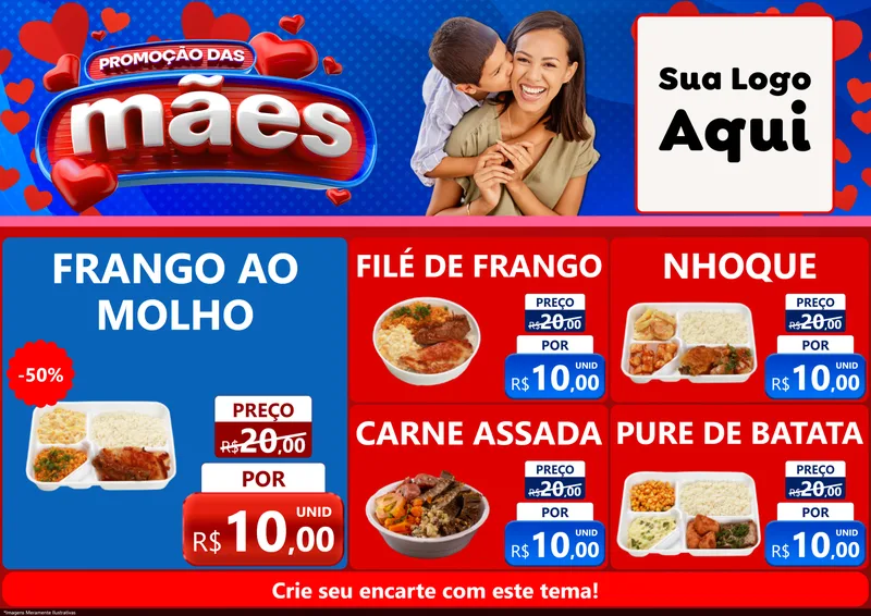 Modelo de Encarte para Encarte A4 Horizontal com o tema Promoção das Mães para Restaurante