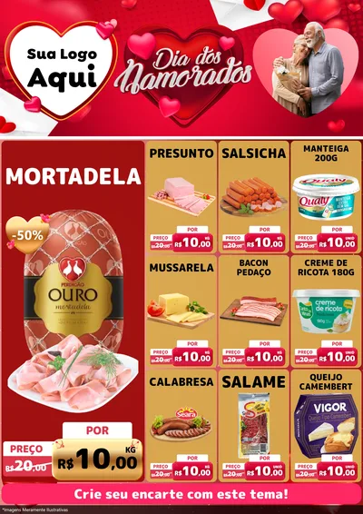 Modelo de Encarte para Encarte A4 Vertical com o tema Dia Dos Namorados para Frios e Laticínios
