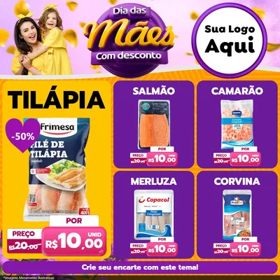 Modelo de Rede Social para Feed Facebook com o tema Dia das Mães com Desconto para Peixaria