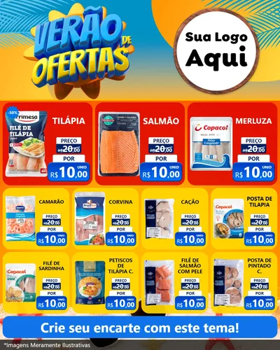 Modelo de Rede Social para Feed Instagram com o tema Verão de Ofertas para Peixaria