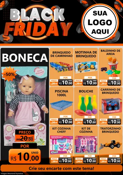 Modelo de Encarte para Encarte A4 Vertical com o tema Black Friday para Brinquedos