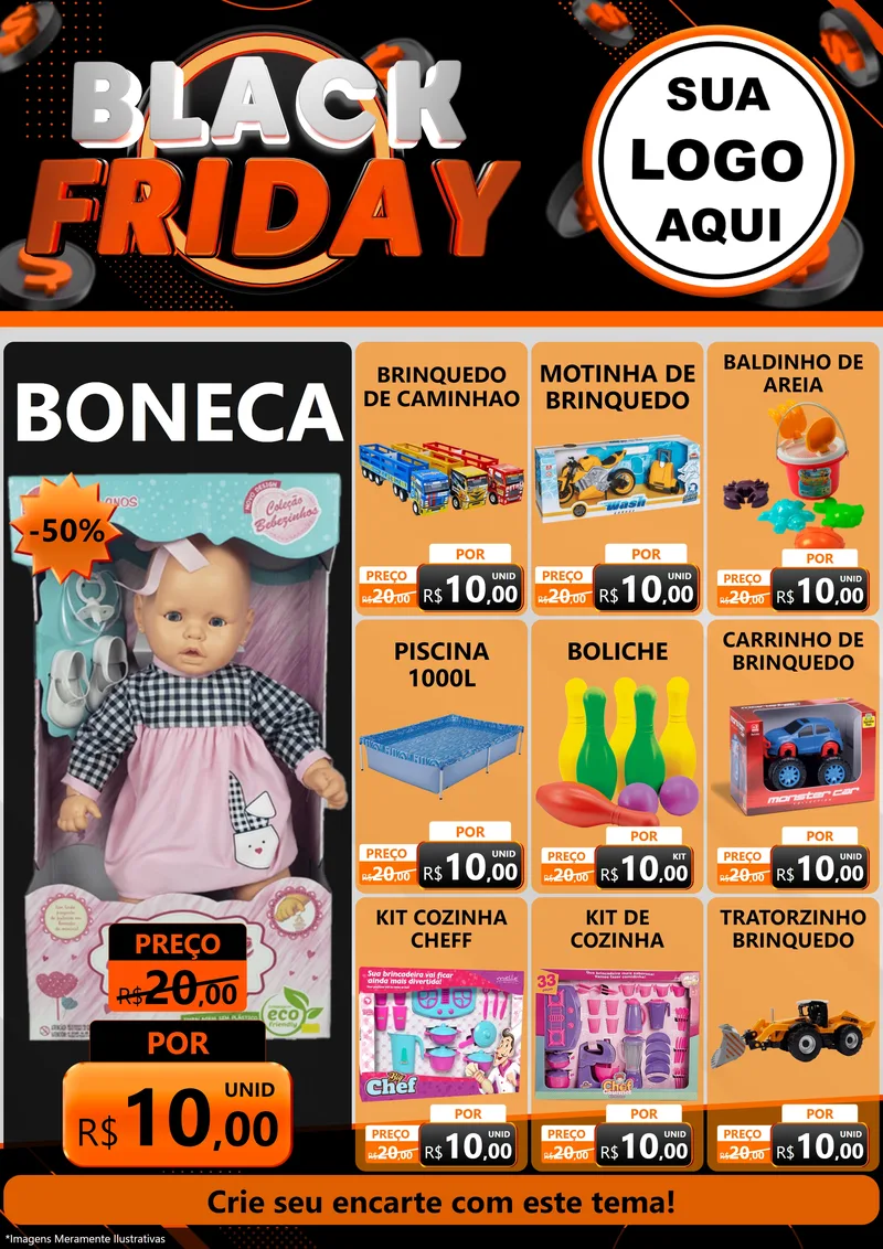 Modelo de Encarte para Encarte A4 Vertical com o tema Black Friday para Brinquedos