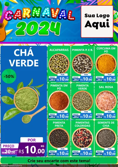 Modelo de Encarte para Encarte A4 Vertical com o tema Carnaval 2027 para Produtos Naturais
