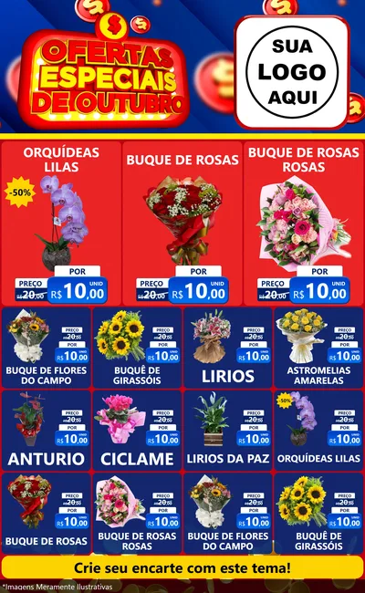 Modelo de Encarte para Encarte Grande com o tema Ofertas Especiais de Outubro para Floricultura e jardim