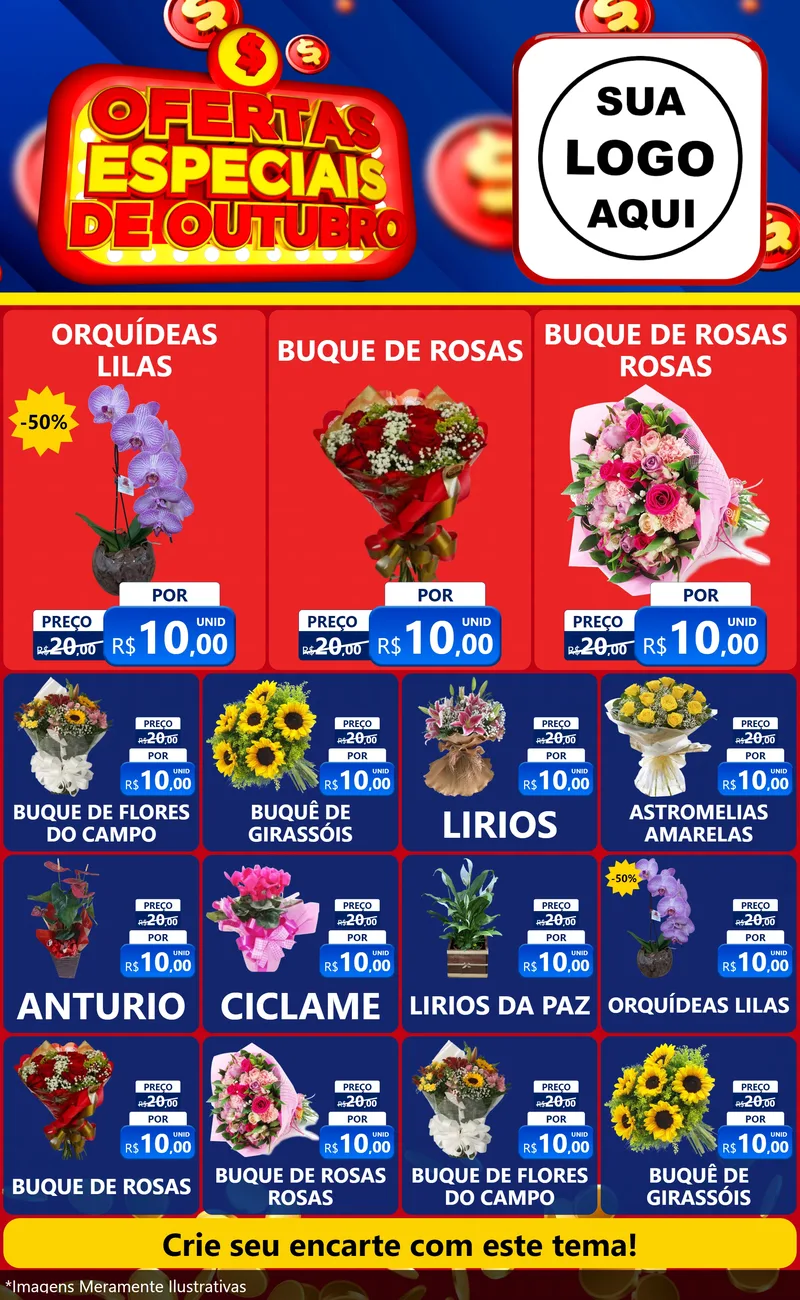 Modelo de Encarte para Encarte Grande com o tema Ofertas Especiais de Outubro para Floricultura e jardim