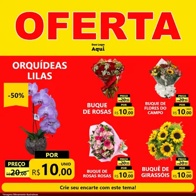 Modelo de Rede Social para Feed Facebook com o tema OFERTA - Vermelho Cartaz para Floricultura e jardim