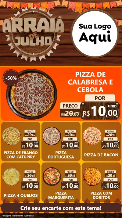 Modelo de Rede Social para Stories com o tema Arraiá de Julho - Junina para Pizzaria
