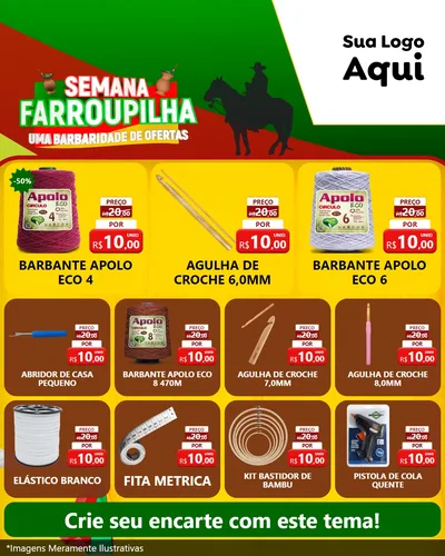Modelo de Rede Social para Feed Instagram com o tema Semana Farroupilha - Uma Barbaridade de Ofertas para Armarinho e Aviamentos
