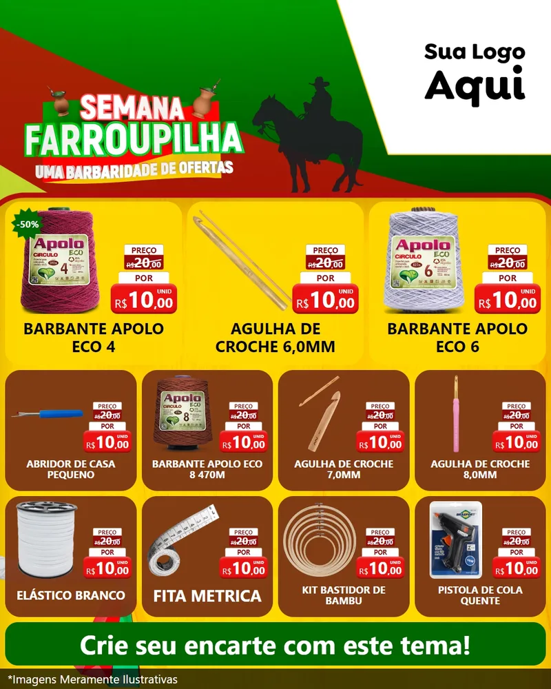 Modelo de Rede Social para Feed Instagram com o tema Semana Farroupilha - Uma Barbaridade de Ofertas para Armarinho e Aviamentos