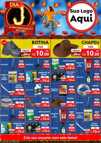 Modelo de Encarte para Encarte A4 Vertical com o tema Dia J - O Dia Mais Barato Do Mês para Agropecuária