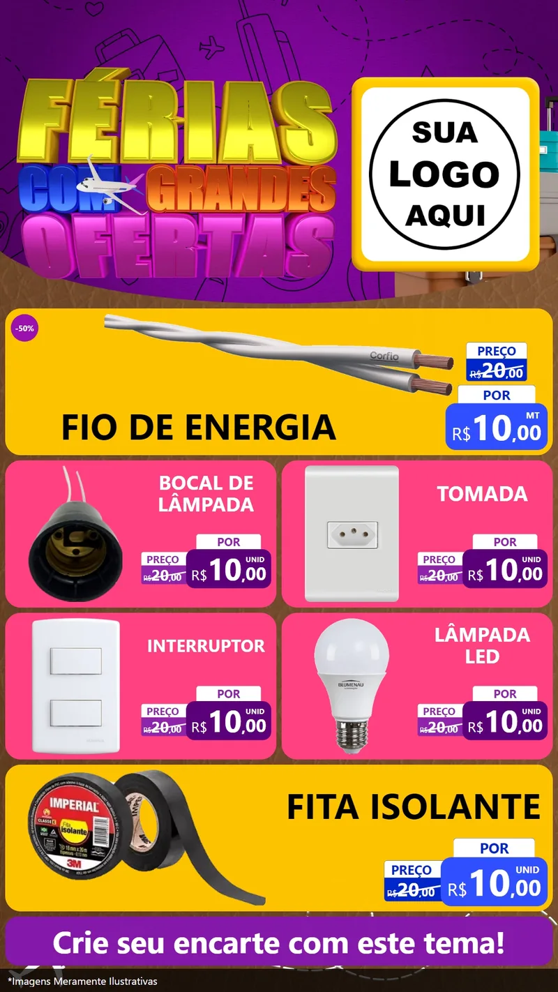 Modelo de TV para TV Vertical com o tema Férias com Grandes Ofertas para Materiais Elétricos