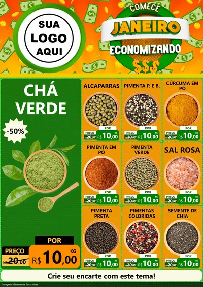 Modelo de Encarte para Encarte A4 Vertical com o tema Comece Janeiro Economizando para Produtos Naturais