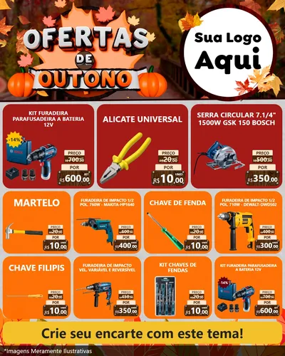 Modelo de Rede Social para Feed Instagram com o tema Ofertas de Outono para Maquinas e Ferramentas