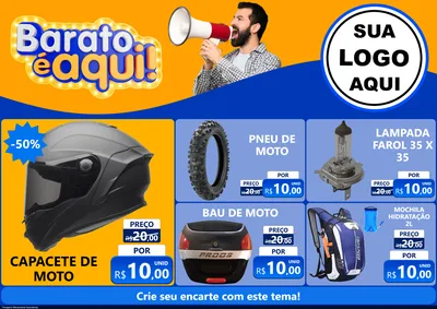 Modelo de Encarte para Encarte A4 Horizontal com o tema Barato é aqui para Moto peças