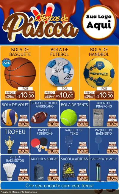 Modelo de Encarte para Encarte Grande com o tema Ofertas de Páscoa para Artigos Esportivos