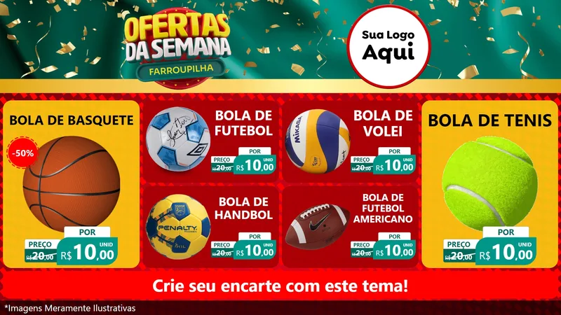 Modelo de TV para TV Horizontal com o tema Ofertas da Semana Farroupilha para Artigos Esportivos