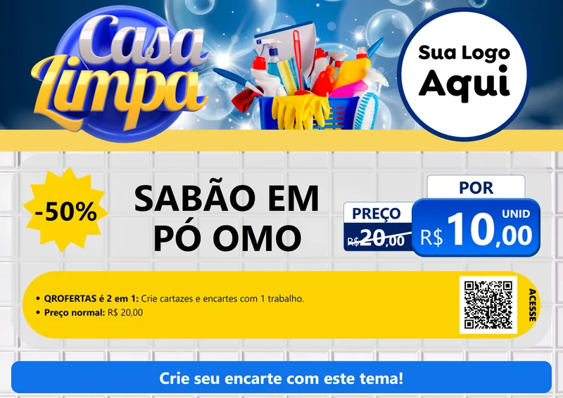 Modelo de Cartaz para Cartaz A4 Horizontal com o tema Casa Limpa para Produtos de Limpeza