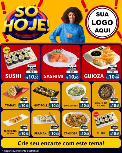 Modelo de Rede Social para Feed Instagram com o tema Só Hoje! para Comida japonesa