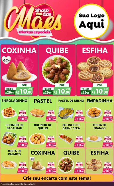 Modelo de Encarte para Encarte Grande com o tema Show das Mães - Ofertas Especiais para Salgadaria
