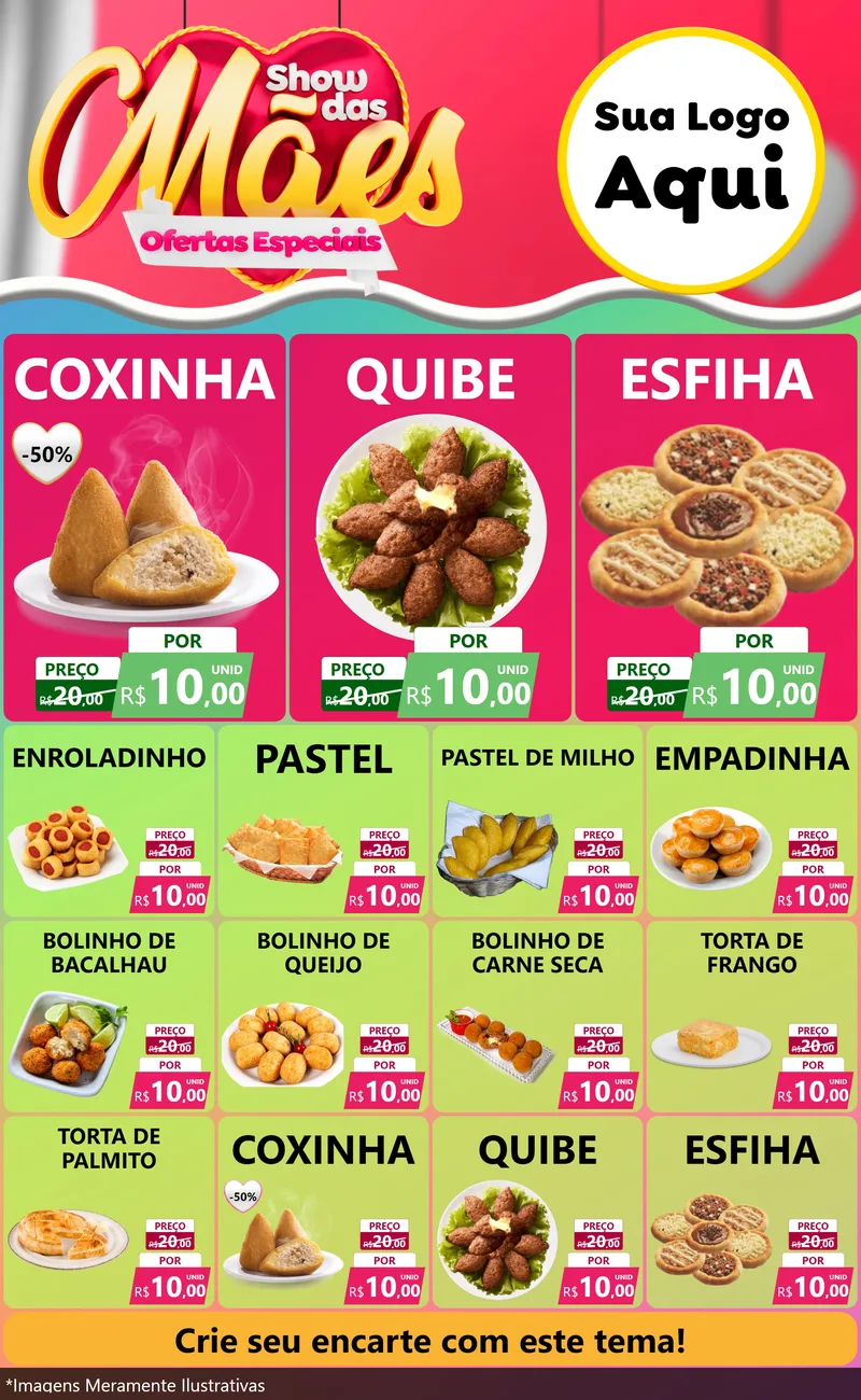 Modelo de Encarte para Encarte Grande com o tema Show das Mães - Ofertas Especiais para Salgadaria