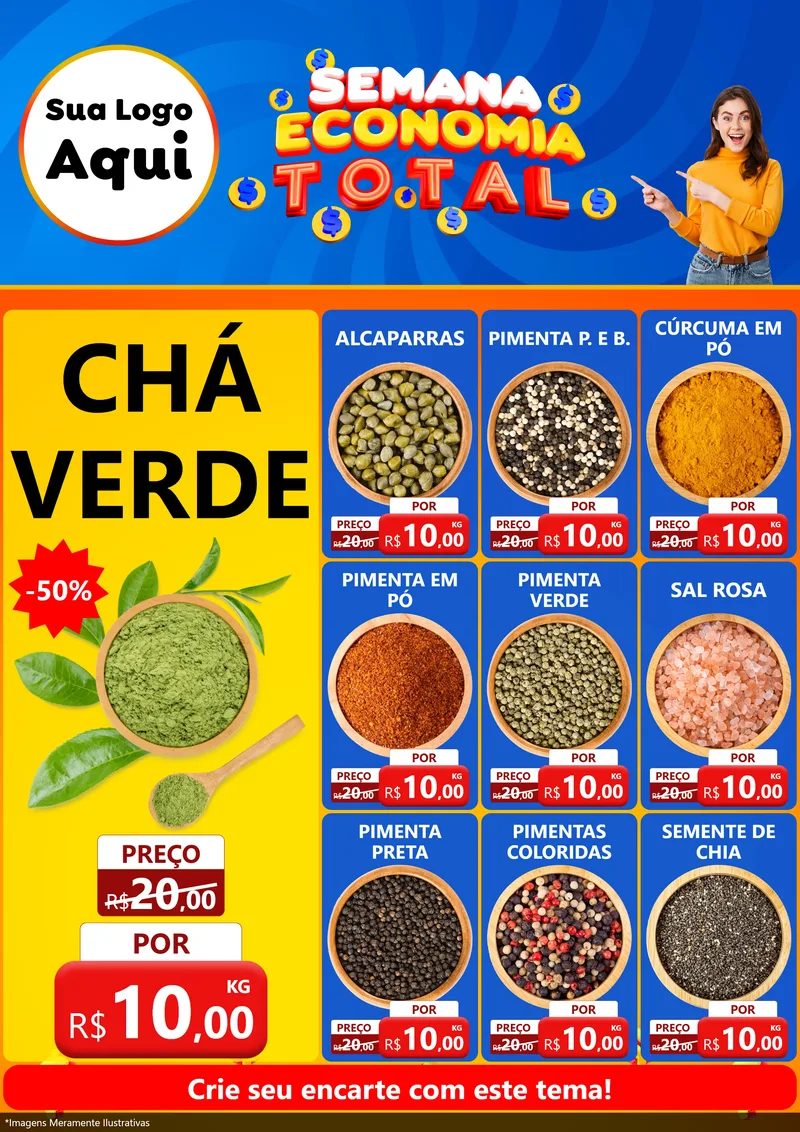 Modelo de Encarte para Encarte A4 Vertical com o tema Semana Economia Total para Produtos Naturais