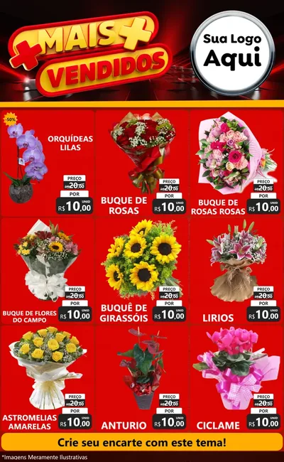 Modelo de Encarte para Encarte Grande com o tema Mais Vendidos para Floricultura e jardim