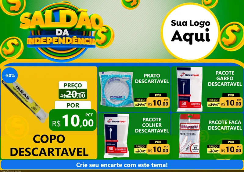 Modelo de Encarte para Encarte A4 Horizontal com o tema Saldão da Indepêndencia para Embalagens