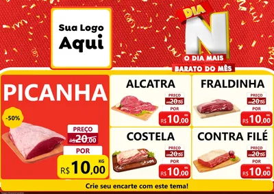 Modelo de Encarte para Encarte A4 Horizontal com o tema Dia N o Dia Mais Barato do Mês para Açougue