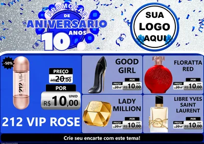 Modelo de Encarte para Encarte A4 Horizontal com o tema Promoção de Aniversário - 10 Anos para Perfumes