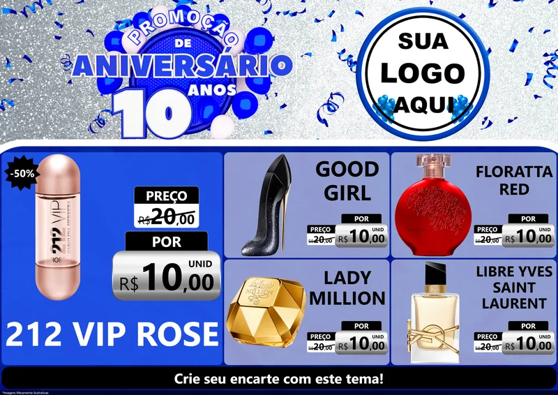 Modelo de Encarte para Encarte A4 Horizontal com o tema Promoção de Aniversário - 10 Anos para Perfumes