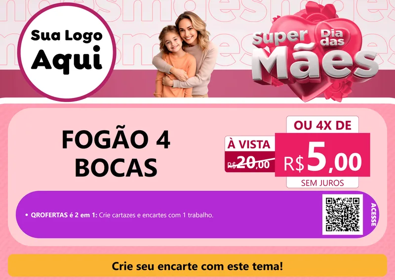 Modelo de Cartaz para Cartaz A4 Horizontal com o tema Super Dia Das Mães para Móveis e Eletro
