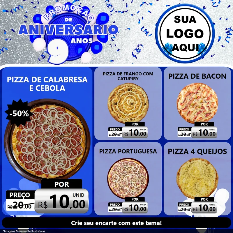 Modelo de Rede Social para Feed Facebook com o tema Promoção de Aniversário - 9 Anos para Pizzaria