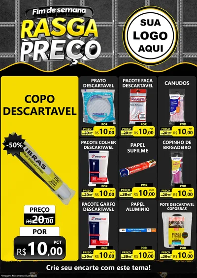 Modelo de Encarte para Encarte A4 Vertical com o tema Fim de Semana Rasga Preço para Embalagens