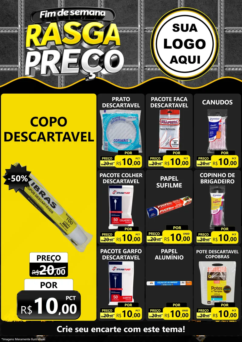 Modelo de Encarte para Encarte A4 Vertical com o tema Fim de Semana Rasga Preço para Embalagens