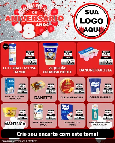 Modelo de Rede Social para Feed Instagram com o tema Promoção de Aniversário - 8 Anos para Frios e Laticínios