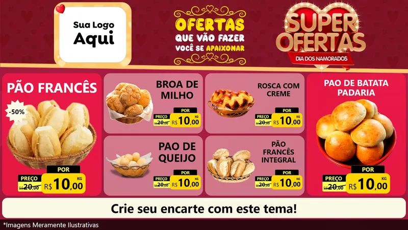 Modelo de TV para TV Horizontal com o tema Dia dos Namorados para Padaria