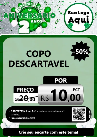 Modelo de Cartaz para Cartaz A4 Vertical com o tema Promoção de Aniversário - 2 Anos para Embalagens
